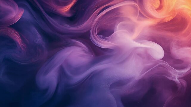 Abstract swirling artwork of vibrant, luminous smoky formations. Shades of purple, pink, orange, and gold