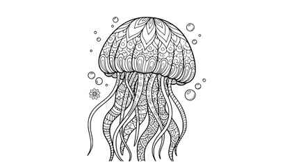 Ornamental zentangle jellyfish doodle illustration detailed marine coloring book vector art © MstBabli