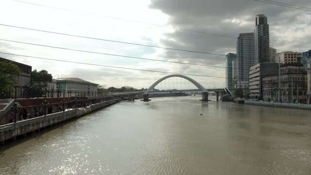 Wide View of Pasig River with Binondo Intramuros Bridge in Manila
