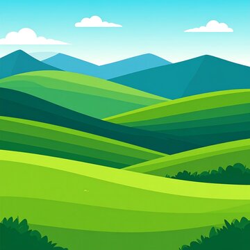 Serene Green Hills and Mountains Landscape.