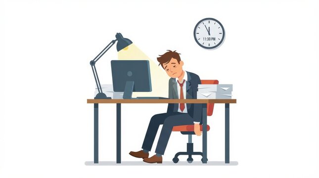Businessman sleeping at office desk.