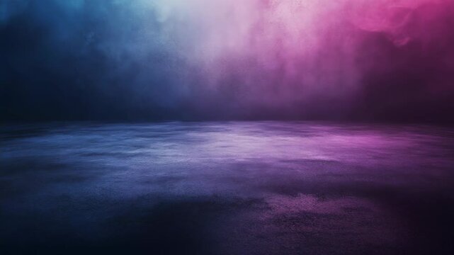 Dramatic scene with illuminated floor and gradient smoke in blue, white, and pink