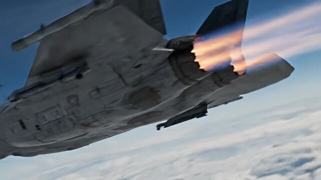 Modern Fighter Jet Flying High in the Sky, Leaving Smoke Trails