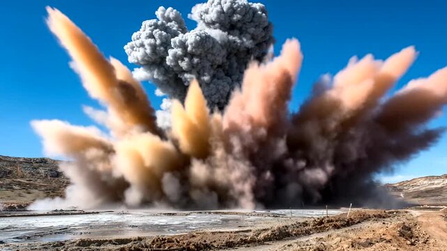 Explosive Detonation Creating Dust Cloud in Landscape