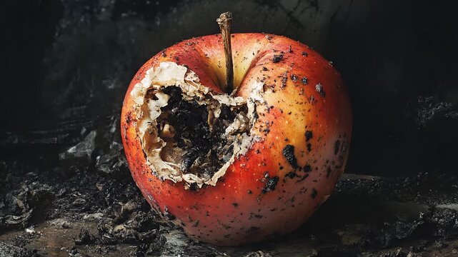 Rotten Apple with Insects and Decay, Macro Shot