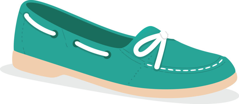Turquoise stylish casual boat shoe loafer with lace detail flat footwear fashion illustration modern men and women summer shoe design leather sneaker alternative vector illustration isolated.