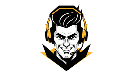 Stylized gamer portrait illustration with headset on white background © Zero