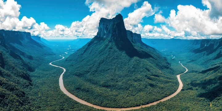 Majestic tepui rises above lush jungle landscape