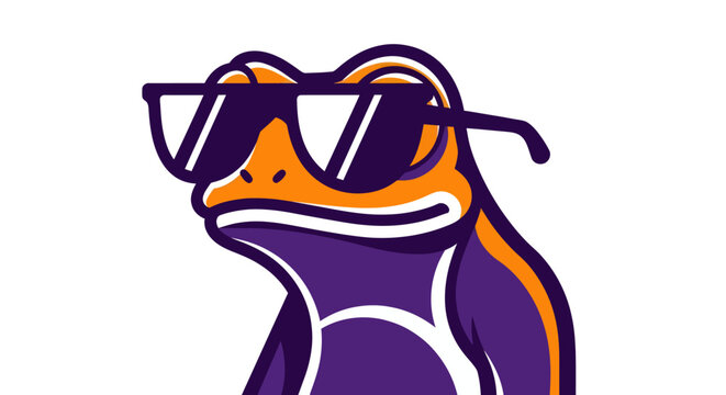 Stylized frog wearing sunglasses modern graphic design on white