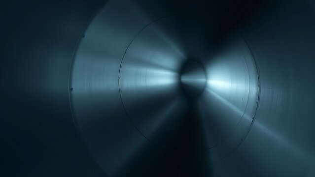 oganesson. Industrial pipe cross-section with smooth metallic interior and dramatic side lighting. safety posters, maintenance manuals, designed for precision metalworking and fabrication facilities.