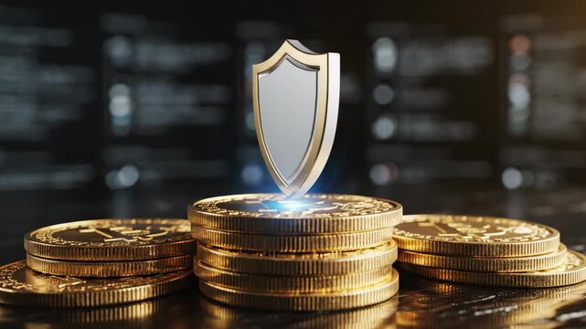 Tax saving strategies wealth protection coin shield glowing stack security finance concept for long term wealth and smart tax