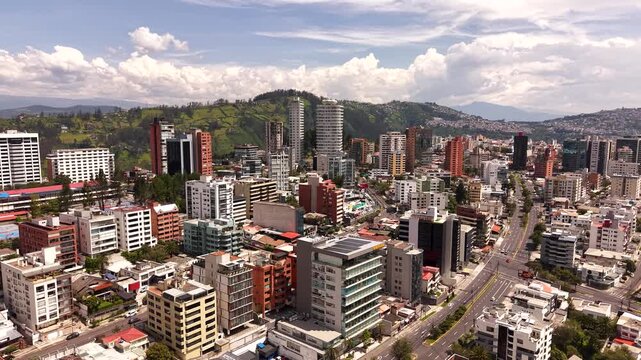 Cinematic Aerial Drone View of Quito Ecuador &ndash; Historic Cityscape, Andes Mountains, Urban Skyline 4K