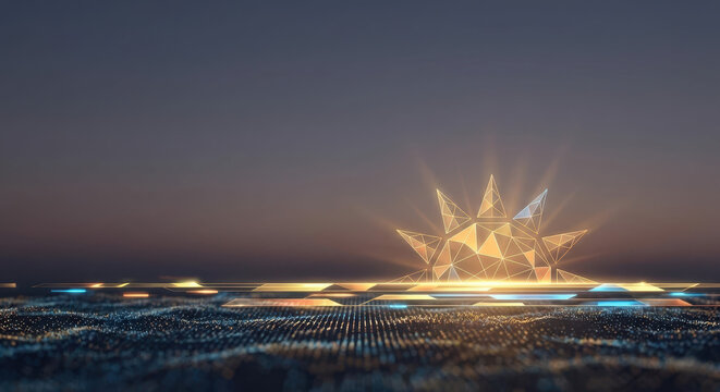 Innovation skyline business strategy sunrise above digital landscape optimism glow