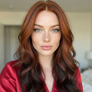 Close-Up Portrait of a Freckled Redheaded Woman with Green Eyes, Natural Beauty and Soft Window Light