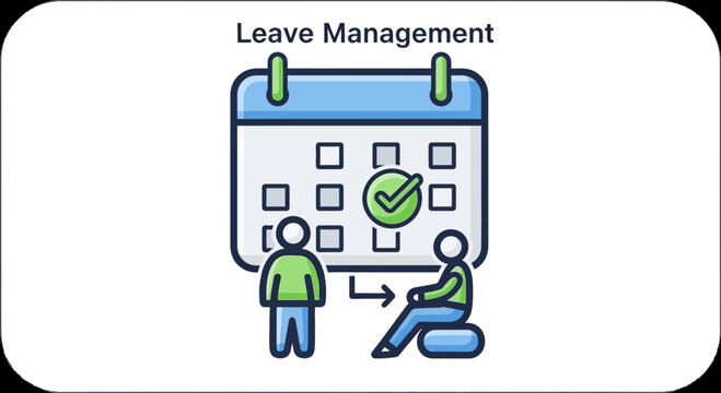 Leave management concept calendar with check mark and people figures