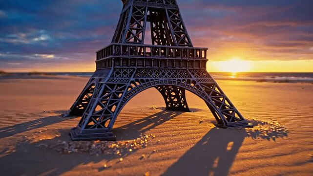 Miniature Landmark Reveal: Epic Beach Sunset with Playful Scale