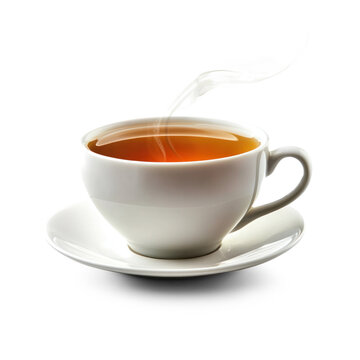 A steaming cup of tea, perfect for a relaxing afternoon. full length isolate on transparent background
