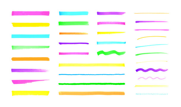 マーカーアンダーラインセット カラフル手描き蛍光ペンライン素材 Marker Underline Set Colorful Highlighter Brush Lines