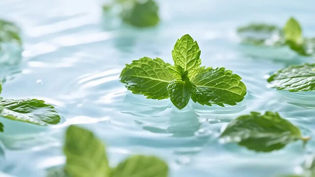 Fresh mint leaves in water