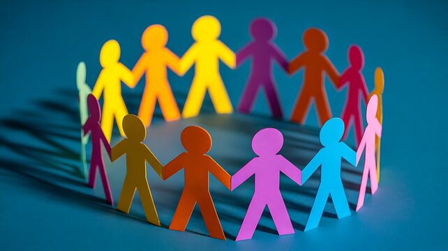 Paper people holding hands unity community teamwork concept