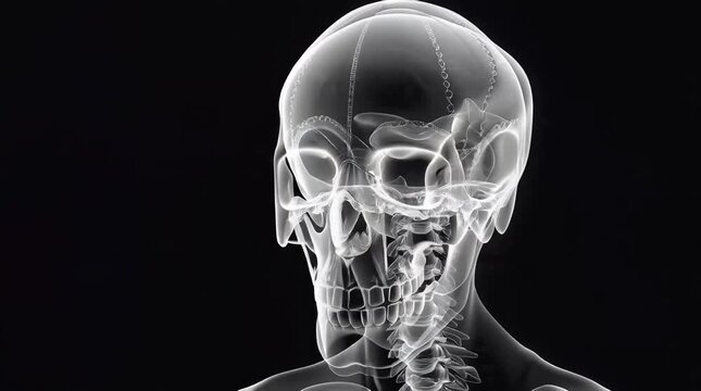X-ray of a human skull showing the internal bone structure in a medical context