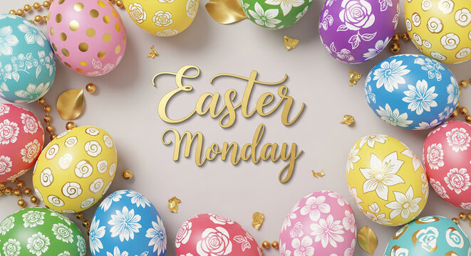 Celebrating easter monday with colorful decorated eggs