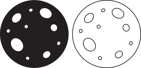Minimalist moon silhouette and line art icons featuring crater details, perfect for space exploration themes, lunar cycle graphics, astronomy designs, and night sky illustrations. © Hasina Akter