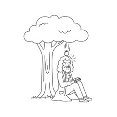 Fototapeta premium Newton and the Falling Apple Cartoon Outline vector illustration