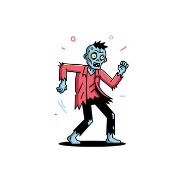 Dancing Zombie Cartoon Character on White vector illustration