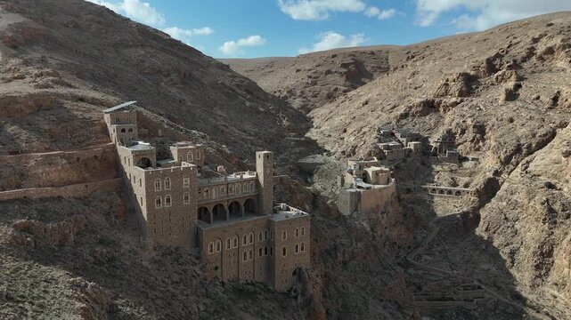 aerial scenic view of Mar Musa Monastery, Syria Christian heritage site