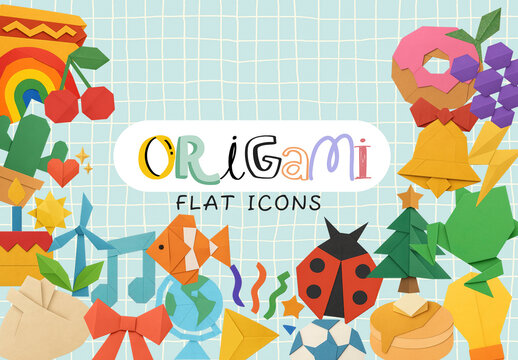 Colorful Origami Icon Design Set