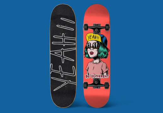 Colorful Skateboard Mockup With Unique Design PSD