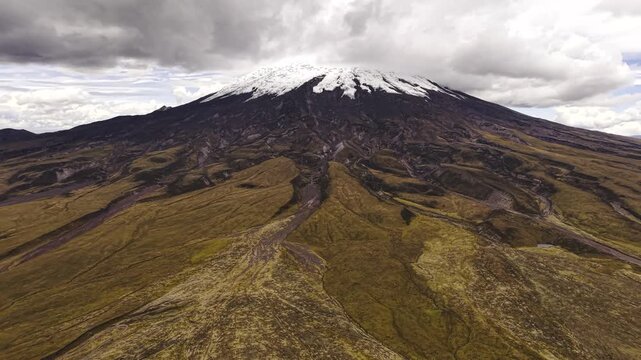 Cinematic Aerial Drone Footage of Cotopaxi Volcano &ndash; Snow-Capped Volcano and Andes Landscape in Ecuador 4K