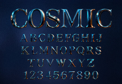 Elegant Cosmic Metallic Alphabet Design Font Set