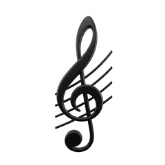 Obraz premium A black treble clef symbol with a unique, artistic design and a round, filled-in note. isolated on transparent background