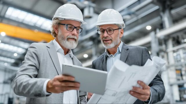 Engineering managers conducting production planning and site inspection