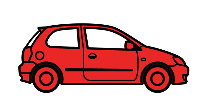 BoldLine RedCar Illustration in SideView Showing Wheels with Rounded Roofline