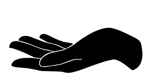 Fototapeta premium Minimalist black silhouette of an open human hand palm facing up isolated on white background
