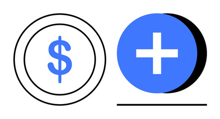 Obraz premium Financial growth. Blue dollar sign and plus symbol concepts of money, profit, and value addition. Financial growth for investments, banking, business, savings, and revenue models