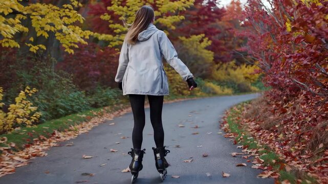 Autumn inline skating promoting active lifestyle and wellness