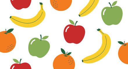 Colorful fruit icons on white background seamless pattern apples bananas oranges © Nisitha