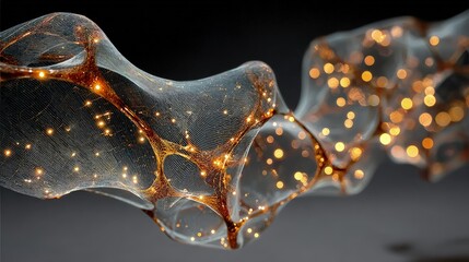 Translucent matte membranes interwoven with glowing orange fibers representing the thermal management systems of high-performance humanoid robots and the future of autonomous mechanical.