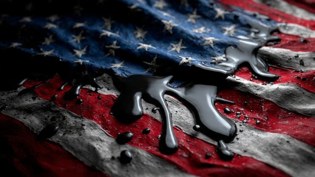 American Flag Stained with Black Oil
