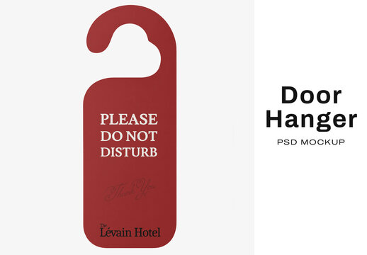 Red Hotel Door Hanger Mockup PSD