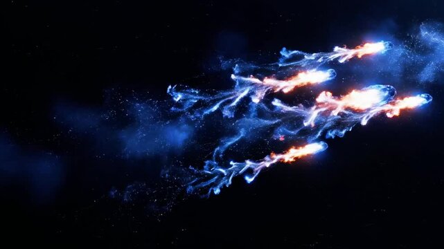 A vibrant, glowing trail of blue and orange flames against a dark background