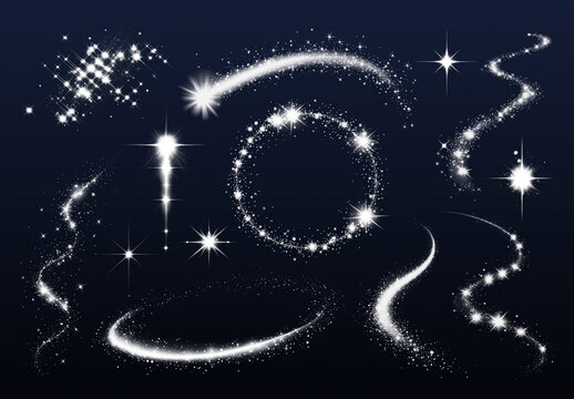 Sparkling Trails On Dark Background Design Set