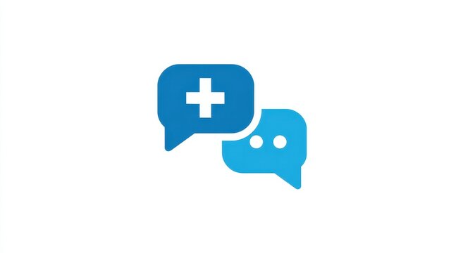 Medical Chat - Blue Speech Bubbles with Plus Sign Icon.