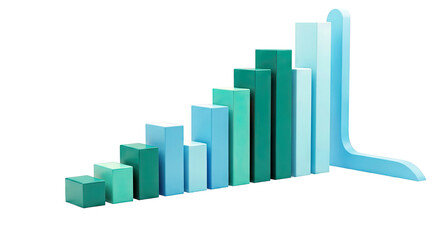 Abstract bar graph with increasing height, shades of blue and green