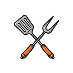 Barbecue tools set crossed vector illustration in playful modern cartoon style