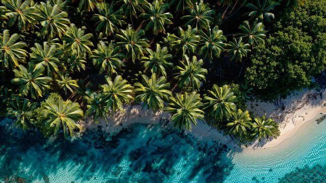 Tropical Beach With Clear Water and Palm Trees in Daylight Generative AI